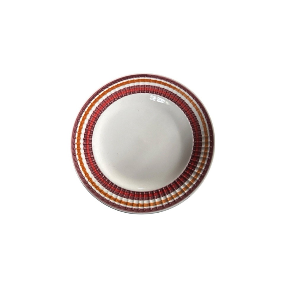 Flair Salad Plates Pleated Rim Red Burgundy Brown Cream Bands